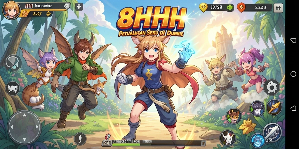Tampilan gameplay menarik dari 8HHH dengan karakter anime.