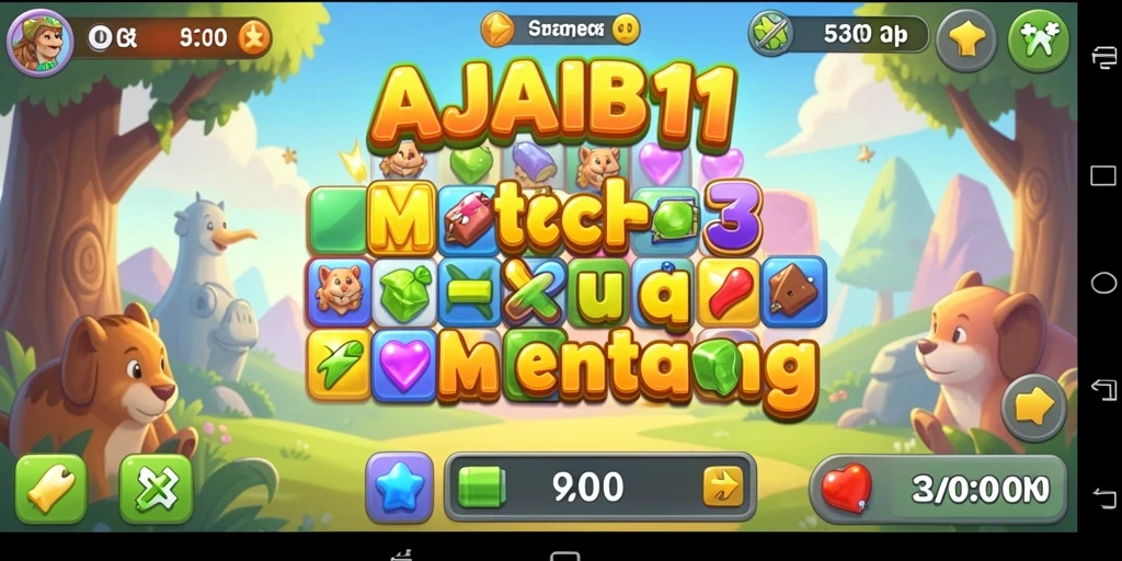 Screenshot AJAIB11 menampilkan gameplay seru dengan kombinasi match-3 yang menantang.
