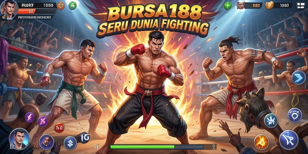 Screenshot BURSA188 menampilkan pertarungan penuh aksi antara karakter-karakter kuat.