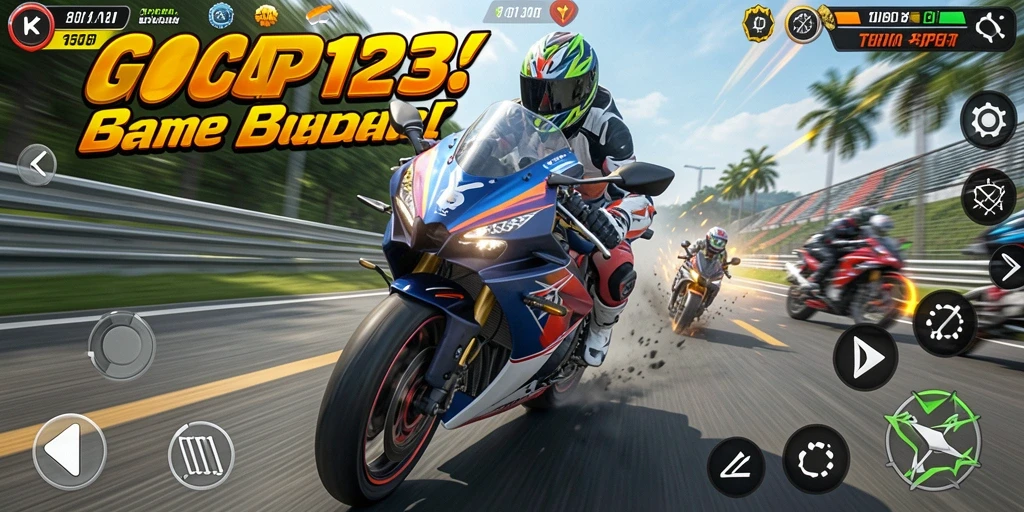 Tampilan gameplay GOCAP123 dengan motor cepat di trek yang menarik.