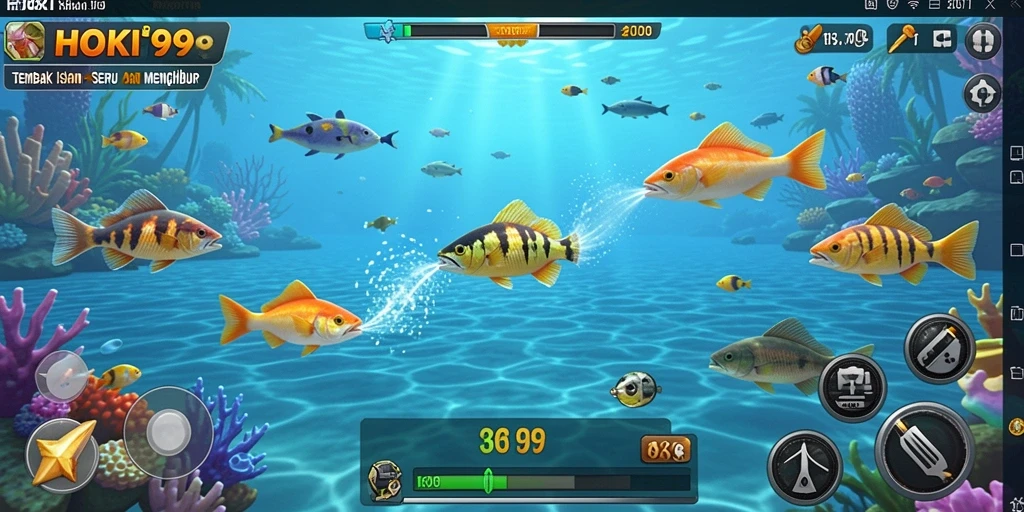 Gameplay HOKI99 dengan aksi menembak ikan yang menarik.