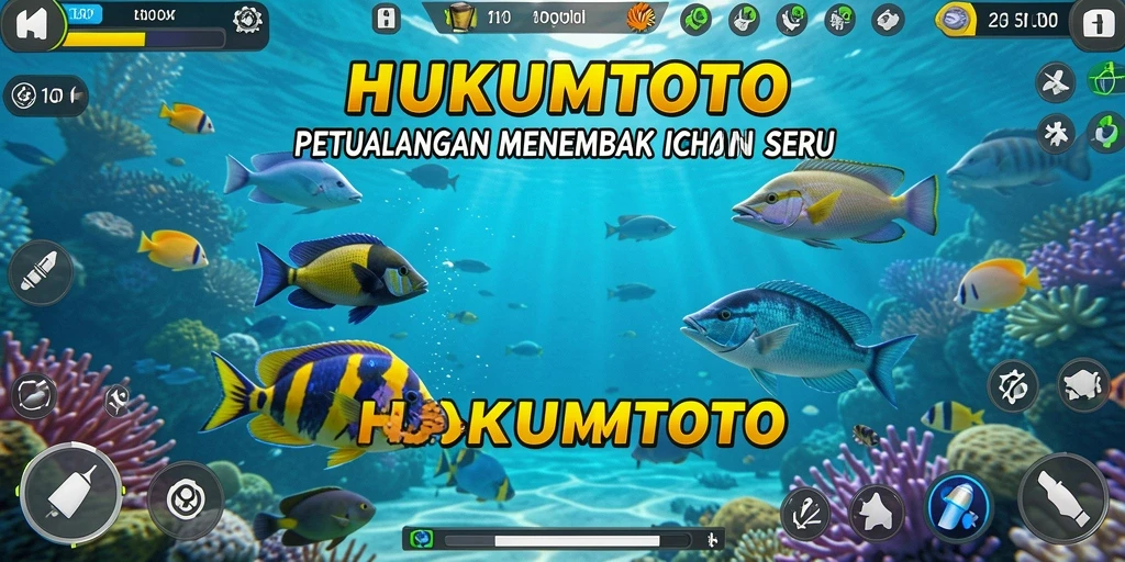 Screenshot gameplay HUKUMTOTO menampilkan aksi seru menembak ikan.