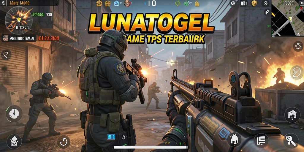 Screenshot gameplay LUNATOGEL menampilkan aksi seru dalam pertempuran TPS.