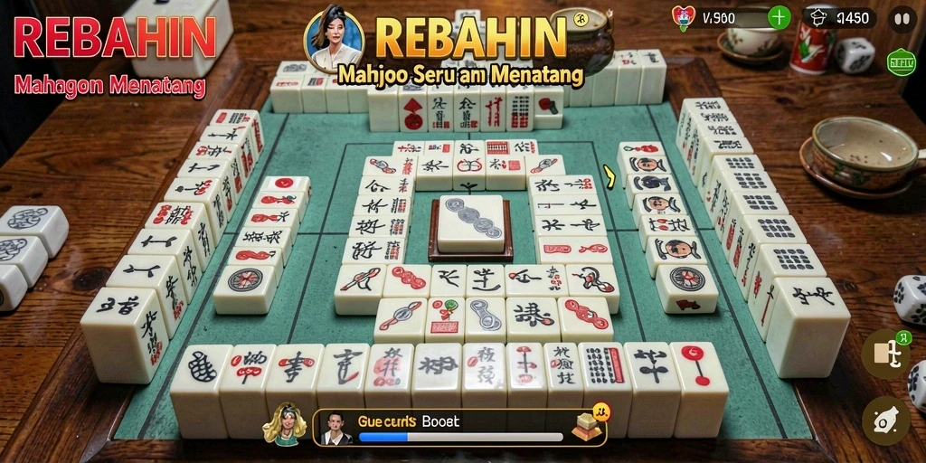 Tampilan gameplay seru di REBAHIN dengan grafis Mahjong yang menawan.