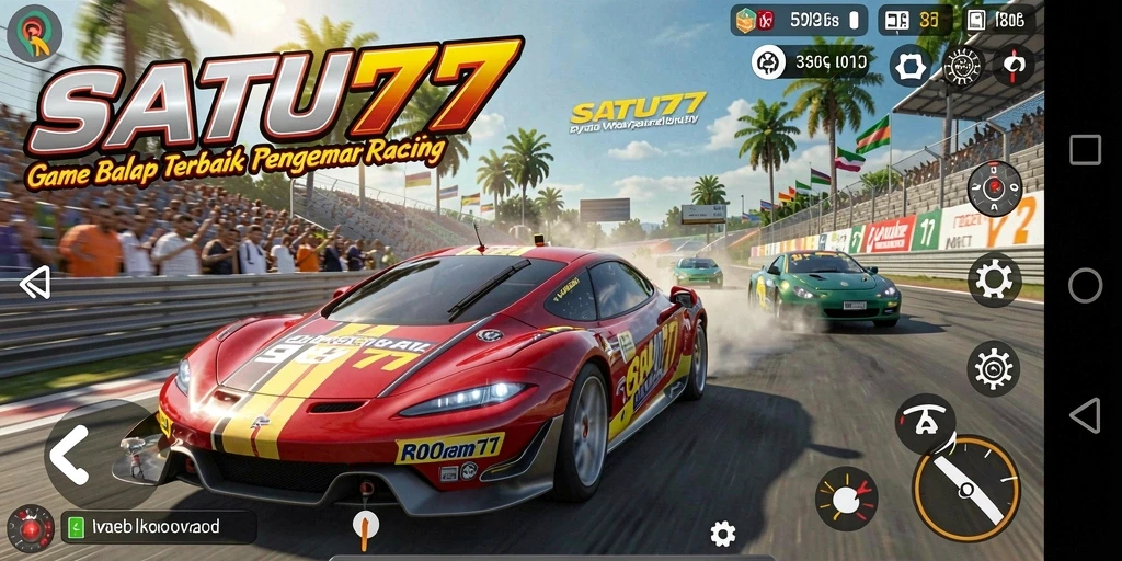 Tampilan gameplay seru dari SATU77 saat balapan di trek.