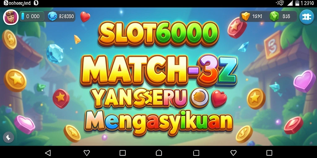 Screenshot utama SLOT6000 menampilkan gameplay Match-3 yang seru dan penuh warna.