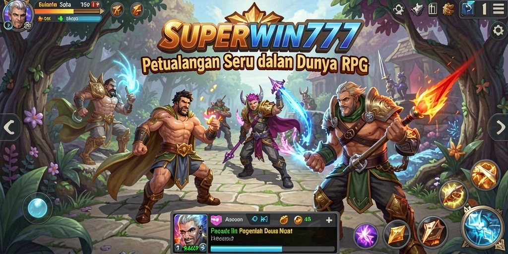 Screenshot utama SUPERWIN777 menampilkan pertarungan epik dalam dunia RPG.