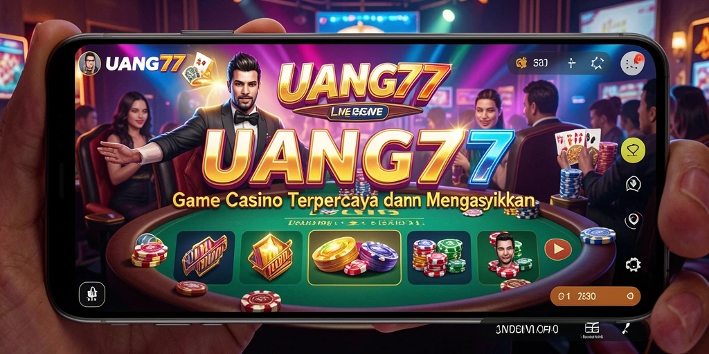 Screenshot gameplay UANG77 menunjukkan dealer langsung dengan para pemain yang berinteraksi.